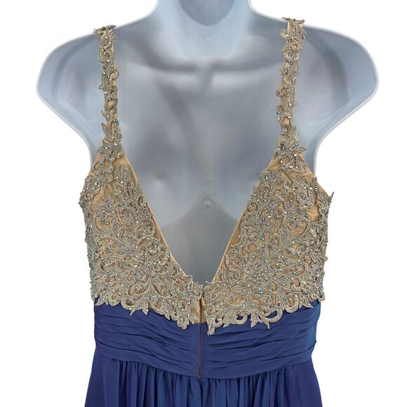 La Femme Prom Dress SZ 6 Blue Violet Formal Gown Embellished Lace Top Sleeveless - Picture 7 of 15